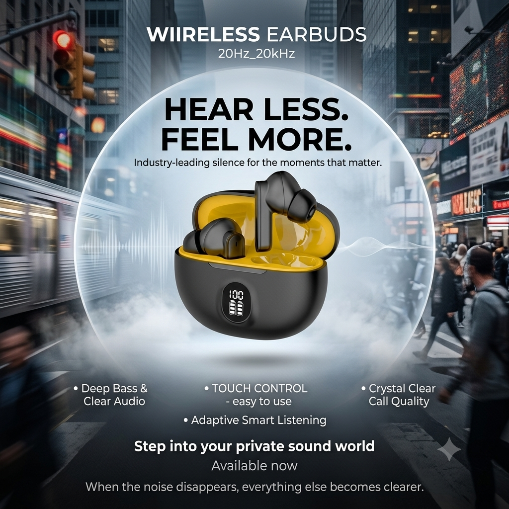 TWS Wireless Earbuds with LED Battery Display –HD Stereo Sound, Touch Control, Long Playtime