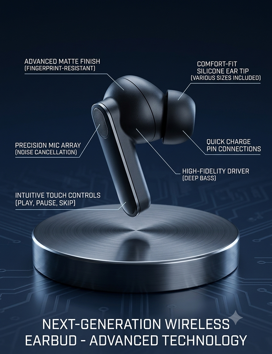 TWS Wireless Earbuds with LED Battery Display –HD Stereo Sound, Touch Control, Long Playtime