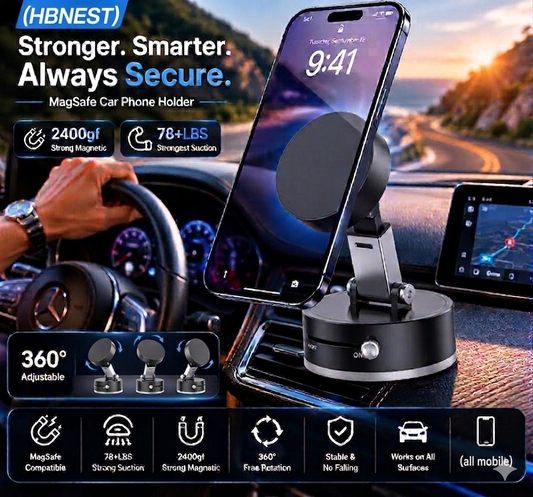 Premium Magnetic Car Phone Mount – 360° Rotation, One-Touch Lock, Universal Holder