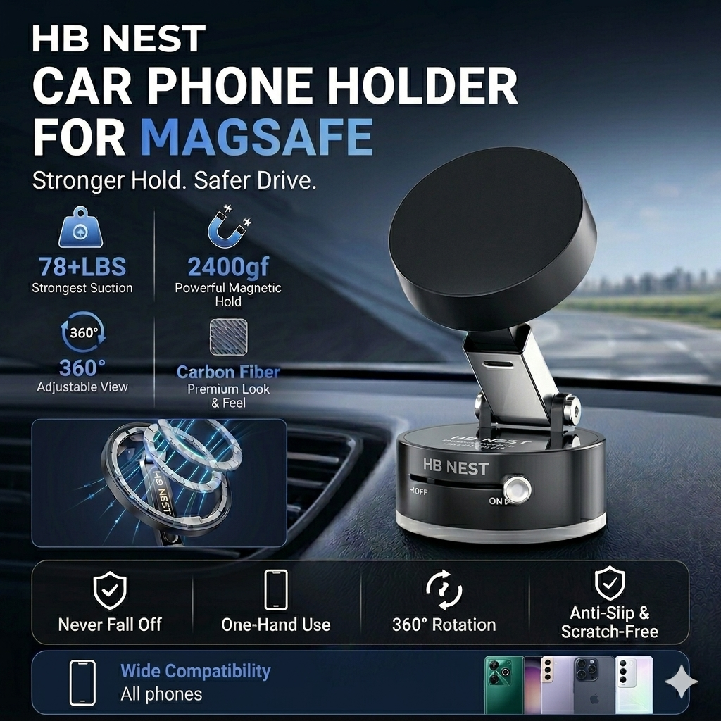 Premium Magnetic Car Phone Mount – 360° Rotation, One-Touch Lock, Universal Holder