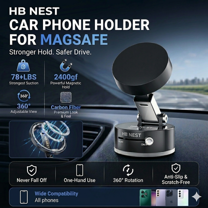 Premium Magnetic Car Phone Mount – 360° Rotation, One-Touch Lock, Universal Holder