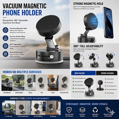 Premium Magnetic Car Phone Mount – 360° Rotation, One-Touch Lock, Universal Holder