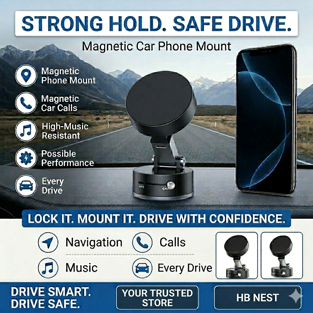 Premium Magnetic Car Phone Mount – 360° Rotation, One-Touch Lock, Universal Holder