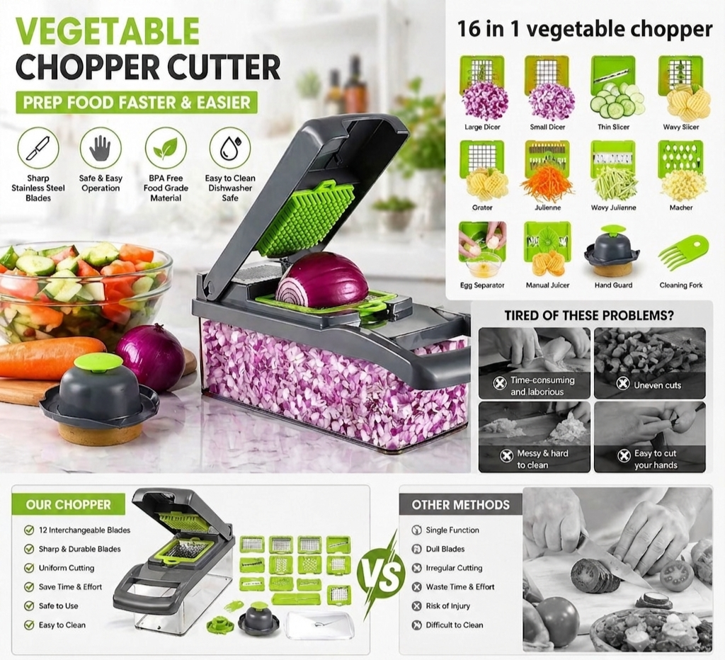 QuickSlice Pro 16-in-1 Vegetable Chopper – Chop, Slice & Dice in Seconds