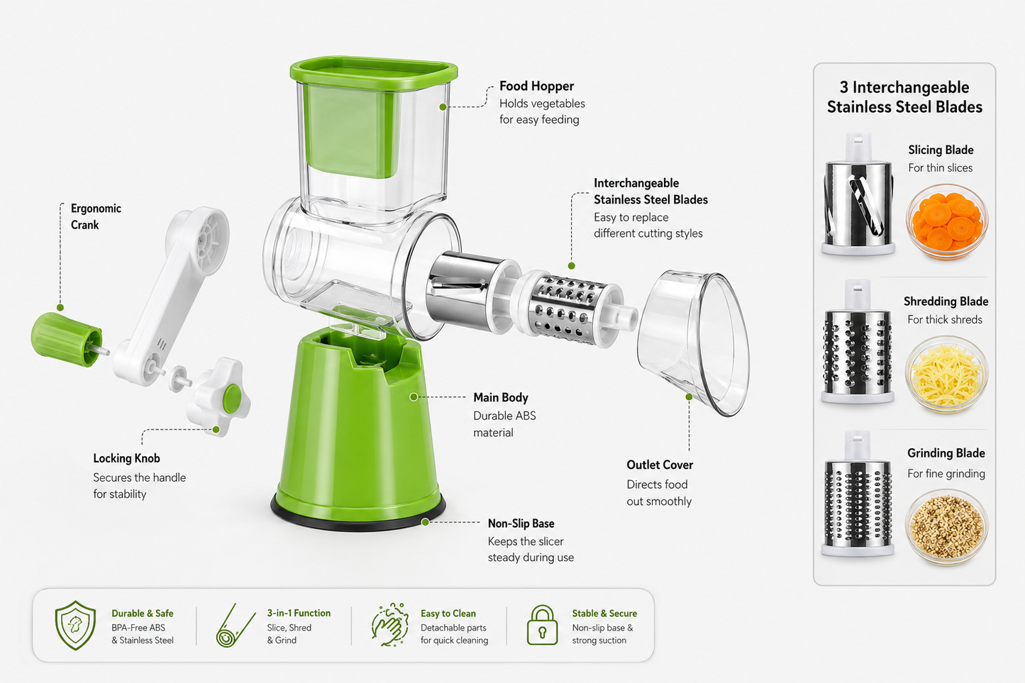 3-in-1 Vegetable Slicer, Shredder & Grater
