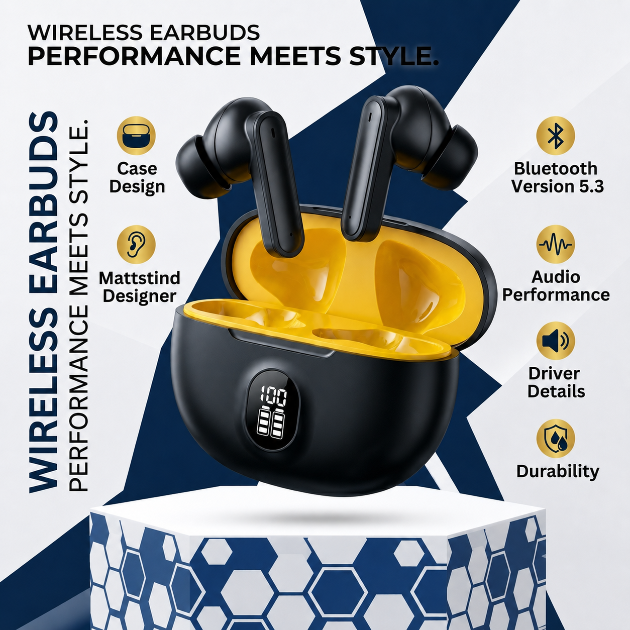 TWS Wireless Earbuds with LED Battery Display –HD Stereo Sound, Touch Control, Long Playtime