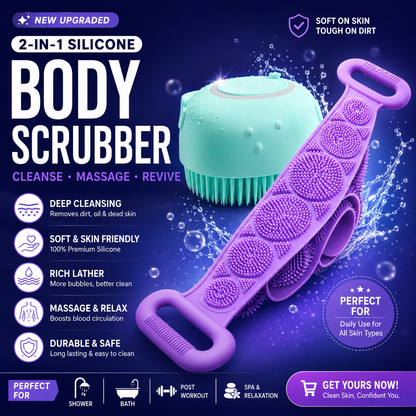 2 in 1 Bath & Body Cleaning Bundle–Silicone Scrubber Set