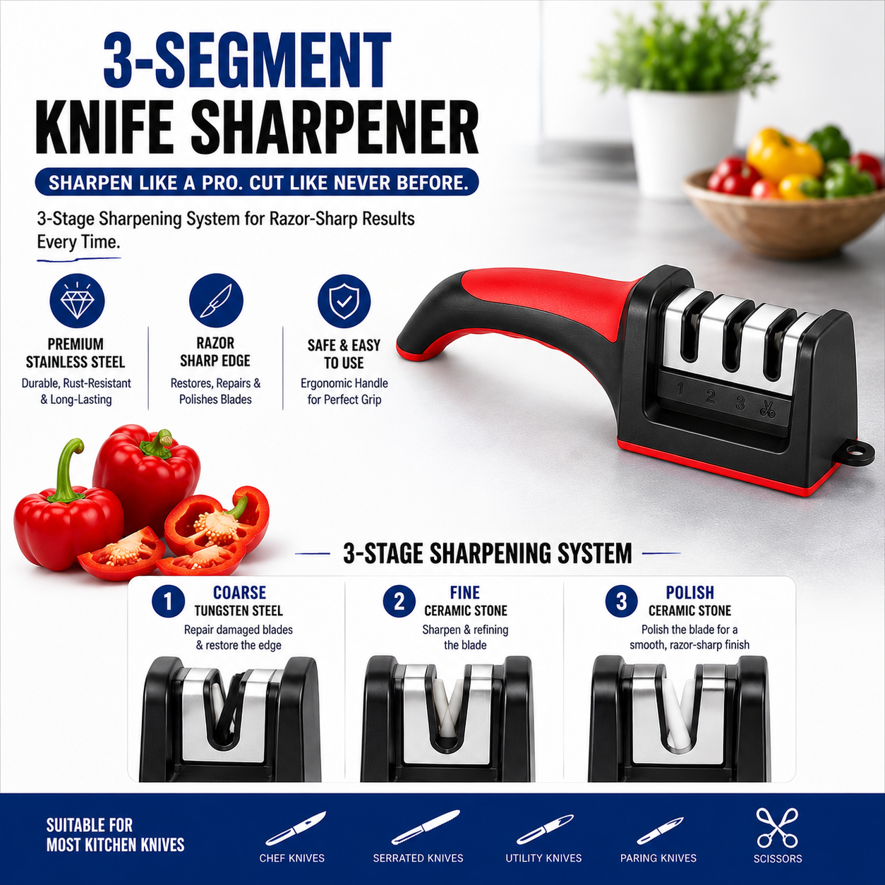 3-Stage Multi-Function Knife Sharpener
